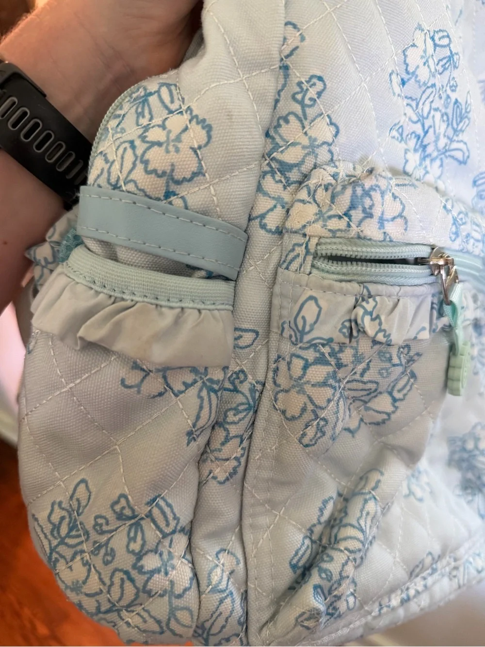 Sweet Honey Quilted Floral Ruffle Backpack Blue & White Kids School Travel Bag